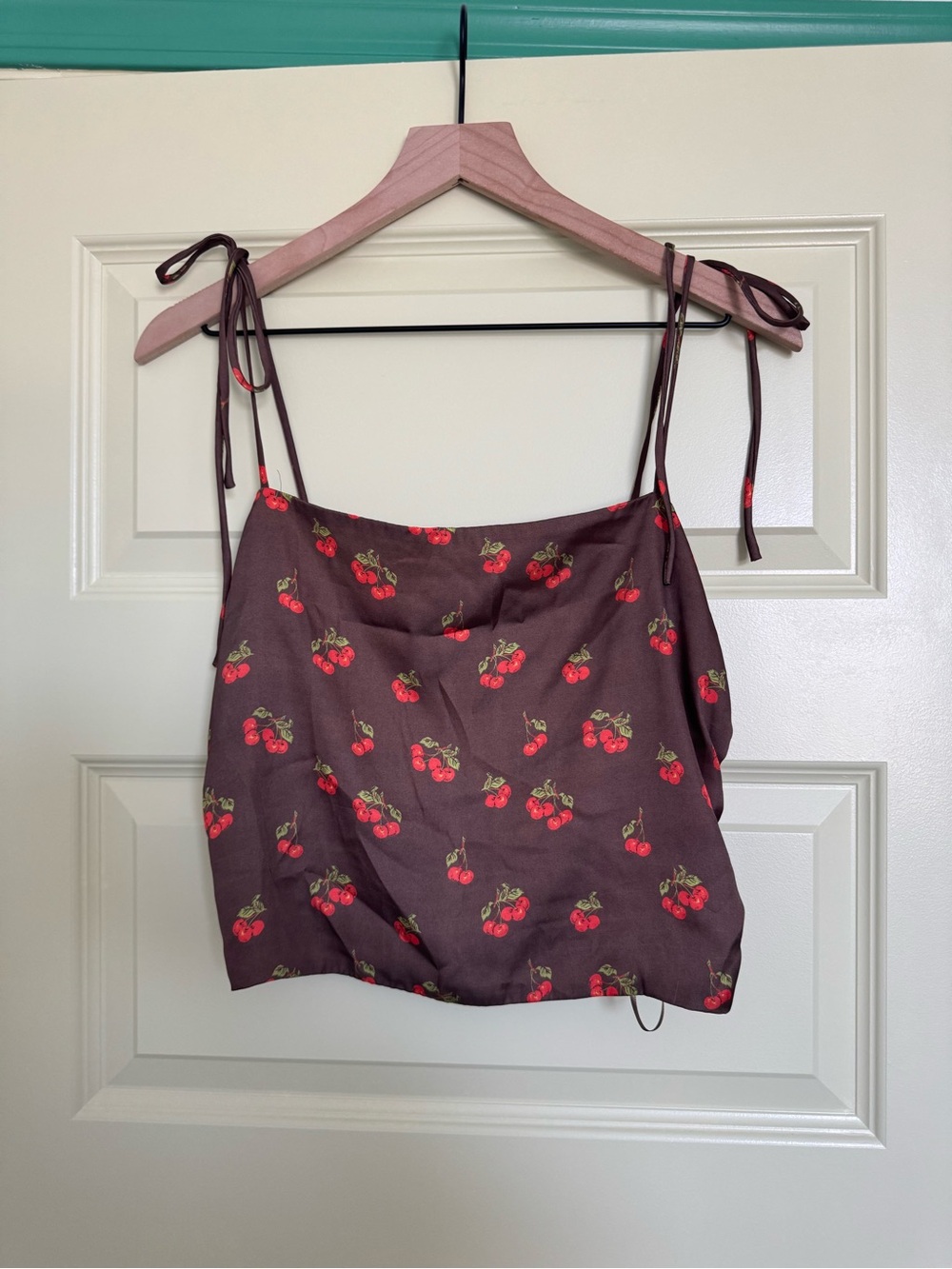 Urban Outfitters Brown Cherry Print Tie-Strap Cami